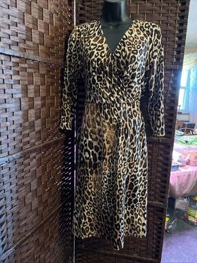 Leopard Print Wrap-Style Womens Dress - Brown